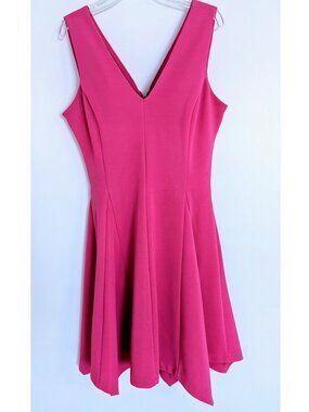 Kensie Fit & Flare Cocktail Dress Hot Pink V-Neck, Sleeveless, Back Zip - Sz. 4
